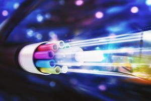 Speed of optic fiber. 3D Rendering